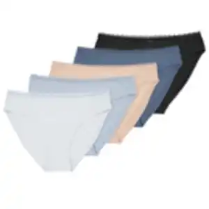 5 Damen Slips mit Spitze BLAU / SCHWARZ / NUDE