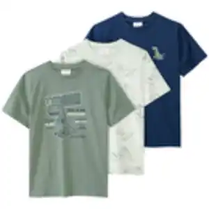 3 Jungen T-Shirts mit Dino-Prints SALBEI / HELLGRÜN / BLAU