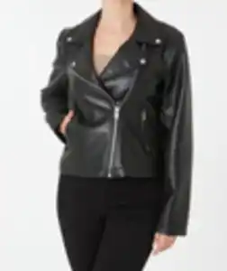 Schwarze Kunstlederjacke, Janina, Biker-Style, schwarz