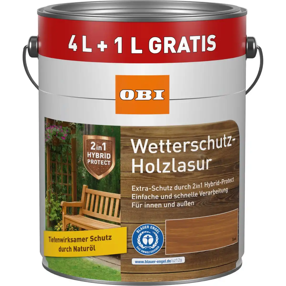 Bild 1 von OBI Wetterschutz Holzlasur 2in1 Teak 5 l