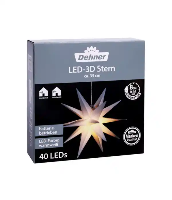 Bild 1 von Dehner LED-3D Stern, 40 LEDs, warmweiß, ca. Ø35 cm