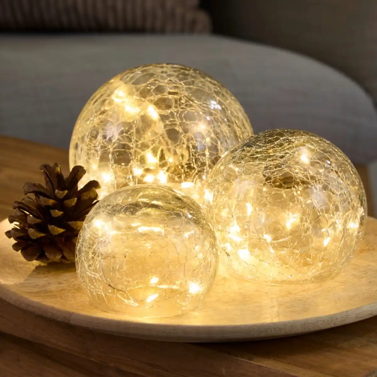 Bild 1 von LED-Glas-Kugel-Set in Crackle-Optik, 3-teilig, White