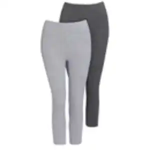 2 Damen 3/4-Leggings unifarben DUNKELGRAU / HELLGRAU