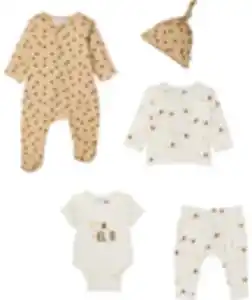 Newborn Mütze + Langarmshirt + Strampler + Body + Hose, Ergee, 5-tlg. Set, offwhite