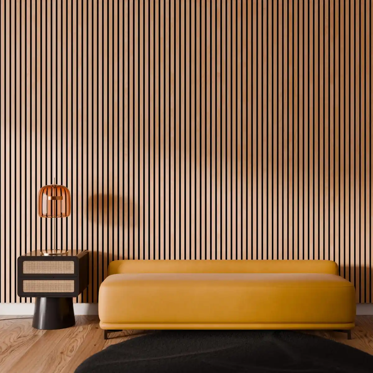 Bild 3 von Akustikpaneel Wandverkleidung Eiche Geölt MDF Natur Akustikfilz Schwarz 240 cm