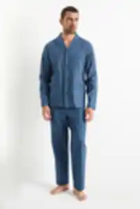 C&A Pyjama-gemustert, Blau, Größe: S