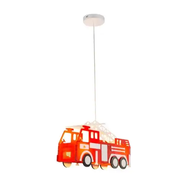 Bild 1 von GLOBO Retrofit Kinderlampe Pendel Kita Feuerwehr 43x13,5cm H120cm