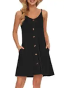 AUSELILY Damen Kleider Sommer Spaghettiträger Knielang Strandkleider Kurz V Ausschnitt Kleid Leicht Mit Taschen Sommerkleid Für Frauen