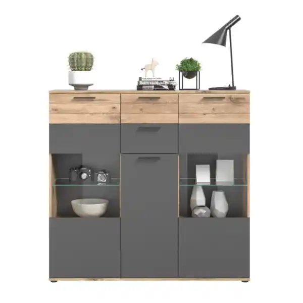 Bild 1 von Highboard Mason Basalt Grau - Nox-Oak-Holzoptik 140x134x37 cm