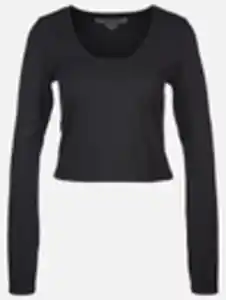 Damen Sport Cropped Top mit langem Arm Schwarz