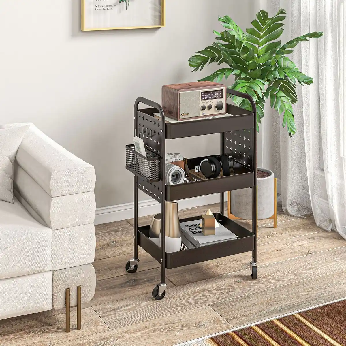 Bild 2 von Rollwagen, Servierwagen Aufbewahrungswagen mit 3 Etagen, Schwarz