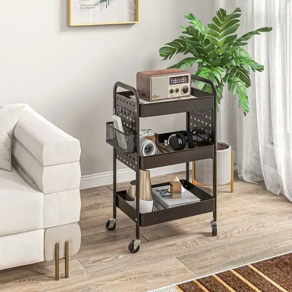 Bild 2 von Rollwagen, Servierwagen Aufbewahrungswagen mit 3 Etagen, Schwarz