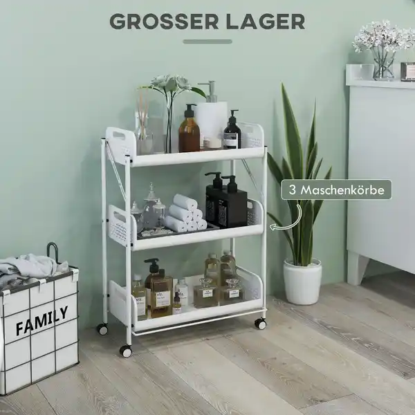 Bild 4 von Servierwagen Rollwagen mit 3 Etagen, Faltbarer Aufbewahrungswagen Weiß