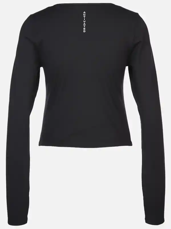 Bild 2 von Damen Sport Cropped Top mit langem Arm Schwarz