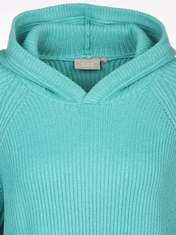 Bild 3 von Damen Strickpullover mit Kapuze Türkis