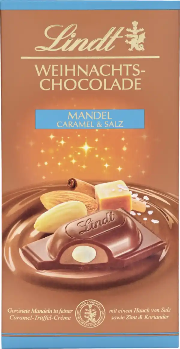 Bild 1 von Lindt Weihnachts-Chocolade Mandel Caramel und Salz, 100 g