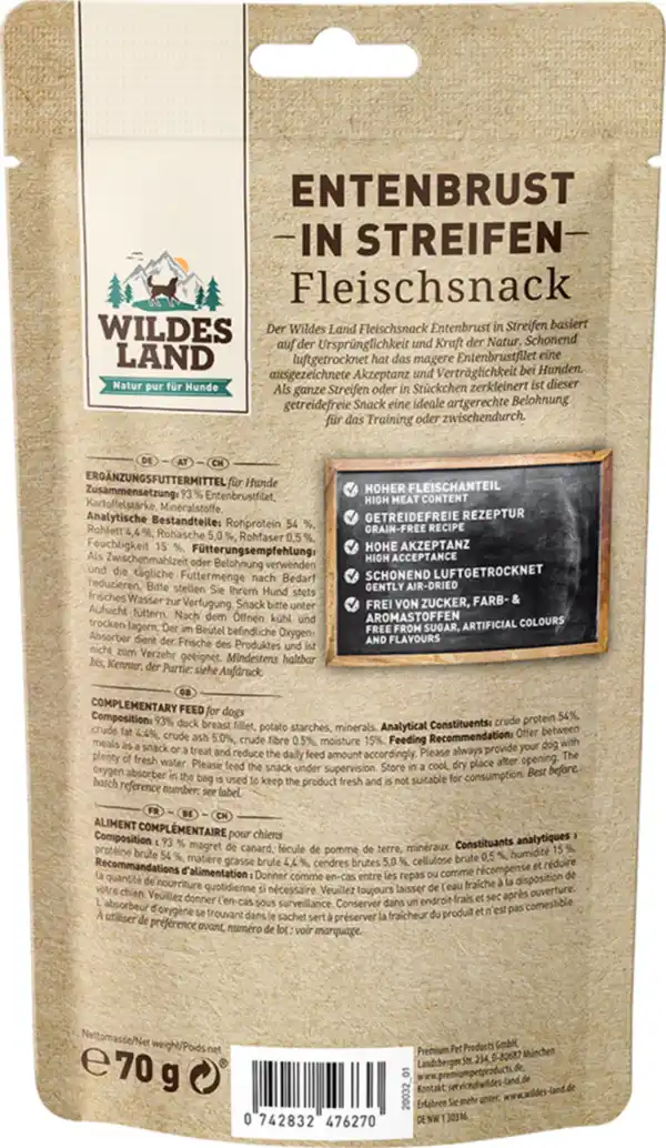 Bild 2 von Wildes Land Hundesnack Entenbrust in Streifen, 70 g