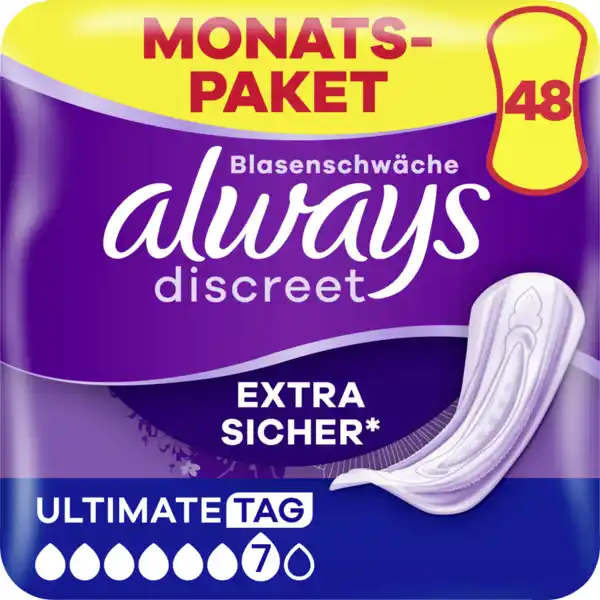 Bild 1 von Always Monatspaket Discreet Inkontinenz Einlagen Ultimate Tag