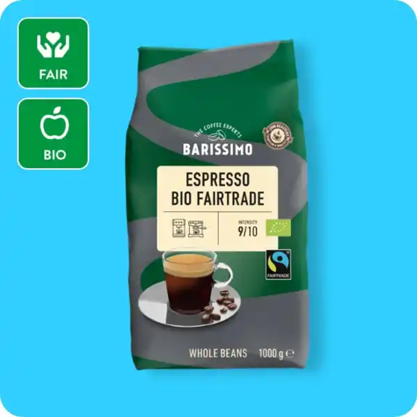 Bild 1 von BARISSIMO Bio-Fairtrade-Espresso oder -Caffè-Crema, Ganze Bohnen