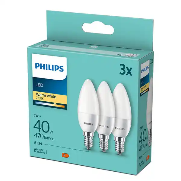 Bild 1 von Philips LED-Lampe Kerzenform E14 warmweiß 5 W, 3er-Pack