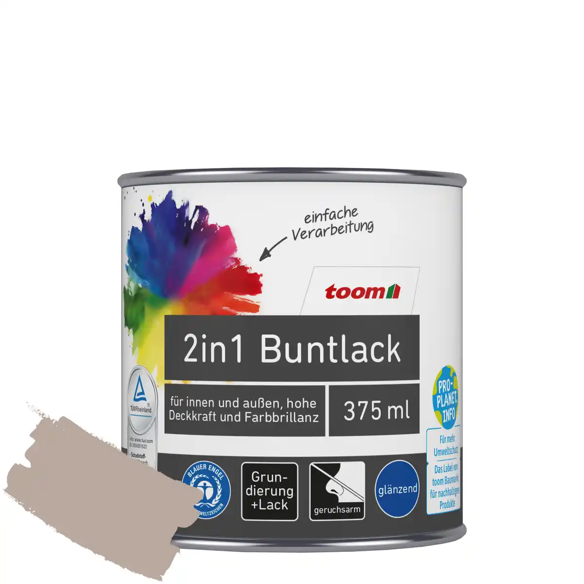 Bild 1 von toom 2in1 Buntlack 'Kieselsand' taupe glänzend 375 ml