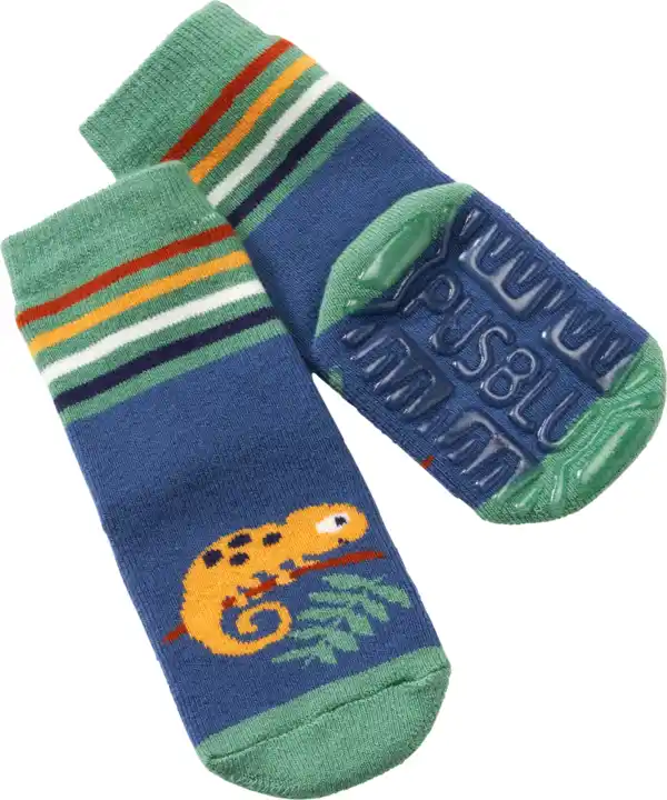 Bild 1 von PUSBLU Stoppersocken mit Chamäleon-Motiv, grün & blau, Gr. 18/19