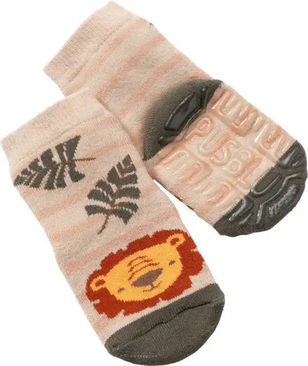 Bild 1 von PUSBLU Stoppersocken mit Löwen-Motiv, beige & orange, Gr. 25/26