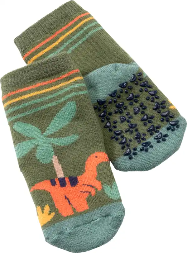 Bild 1 von ALANA ABS Socken mit Dino-Motiv, grün & orange & gelb, Gr. 18/19