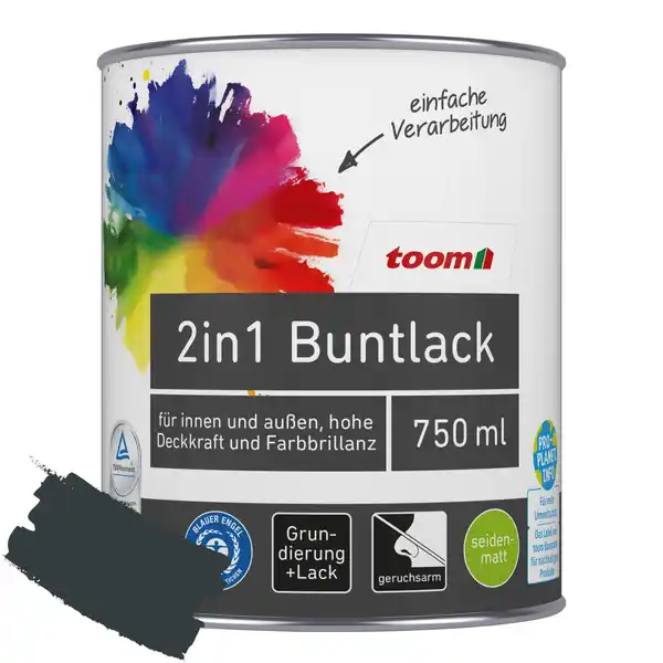 Bild 1 von toom 2in1 Buntlack 'Schattenspiel' anthrazitfarben seidenmatt 750 ml