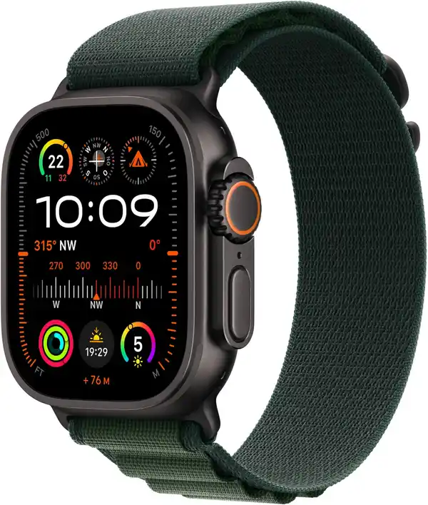 Bild 1 von Apple Watch Ultra 2 (49mm) GPS+4G Titan mit Alpine Loop Armband (L) schwarz/dunkelgrün