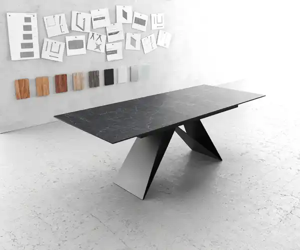 Bild 1 von Esstisch Edge 180-220x90cm Keramik Laminam®Nero Greco Anthrazit V-Mittelfuß Schwarz ausziehbar