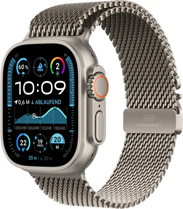 Bild 1 von Apple Watch Ultra 2 (49mm) GPS+4G Titan mit Milanaise Armband (L) natur/natur