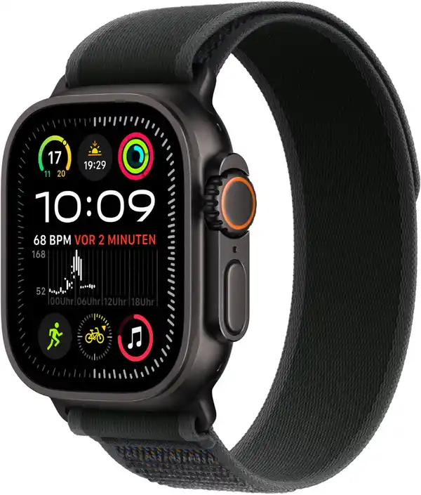 Bild 1 von Apple Watch Ultra 2 (49mm) GPS+4G Titan mit Trail Loop Armband (S/M) schwarz/schwarz