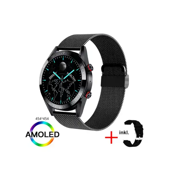 Bild 1 von TPFNet Smart Watch / Fitness Tracker IP67 - Milanaise Armband + Silikon Armband - Android & IOS - Schwarz