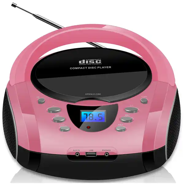 Bild 1 von Cyberlux Tragbarer CD-Player Boombox CD/MP3 USB Kinder Radio pink