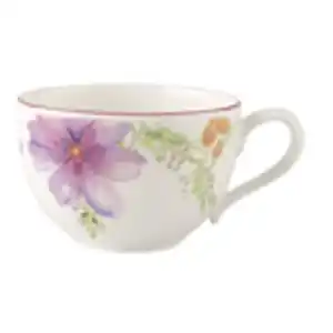 Villeroy & Boch Frühstückstasse Mariefleur Basic, Mehrfarbig, Weiß, Keramik, Blume, 390 ml, Kaffee & Tee, Tassen, Jumbotassen