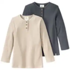 2 Kinder Langarmshirts aus Waffel-Piqué BEIGE / BLAUGRAU