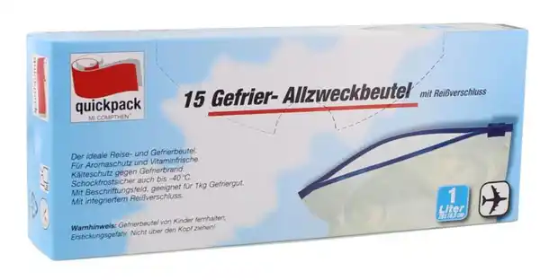 Bild 1 von Quickpack Gefrier-Allzweckbeutel mit Reißverschluss 1 Liter