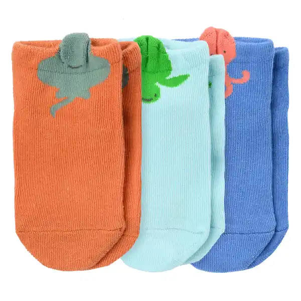 Bild 1 von 3 Paar Baby Sneaker-Socken mit Tier-Motiven HELLBLAU / ORANGE / HELLTÜRKIS