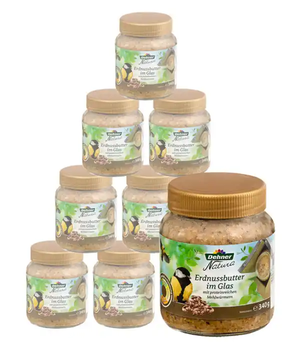 Bild 1 von Dehner Natura Erdnussbutter im Glas, Mehlwürmer, 8 x 340 g