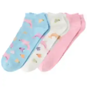 3 Paar Mädchen Sneaker-Socken mit Delfinen WEISS / ROSA / HELLBLAU