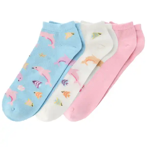 Bild 1 von 3 Paar Mädchen Sneaker-Socken mit Delfinen WEISS / ROSA / HELLBLAU