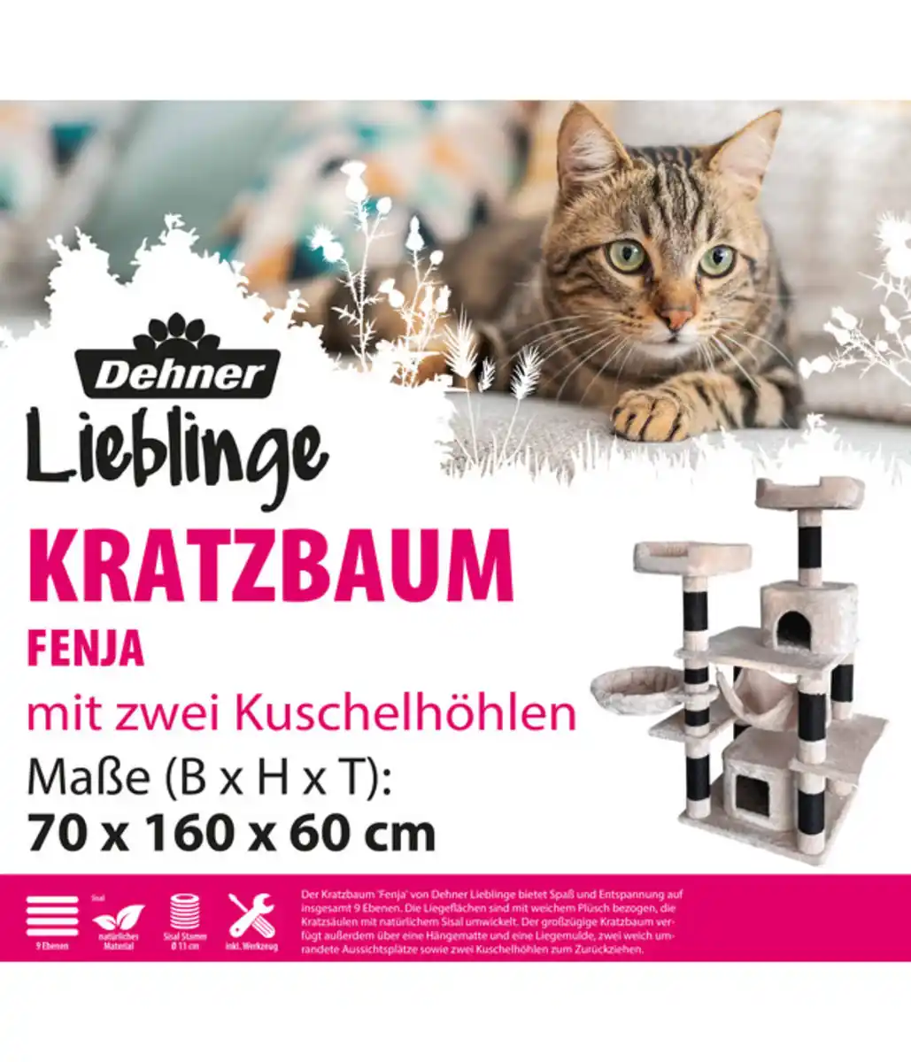 Bild 3 von Dehner Lieblinge Kratzbaum Fenja, beige/schwarz, ca. B70/H160/T60 cm