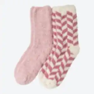 Damen-Kuschelsocken mit echter Ferse, 2er-Pack, Pink