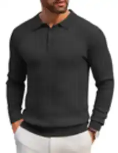 COOFANDY Herren Polokragen Pullover Langarm Feinstrick Polo Strickpullover Basic Einfarbig Männer Pulli Poloshirt