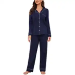 U2SKIIN Schlafanzug Damen lang 100% Baumwolle, Pyjama Damen weiche Pyjamas Set leichte Nachtwäsche Schlafanzüge für Damen Zweiteiler Pyjama Set Damen