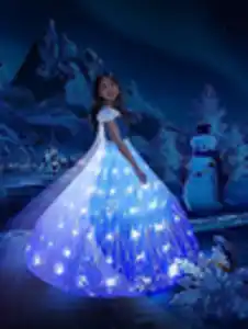 UPORPOR LED Kostüme Mädchen Kinder Kleid Karneval Schnee Prinzessin Halloween Eis Verkleidung Fee Märchen Verkleiden Party Geburtstag Blau Lila Ballkleid Hochzeit