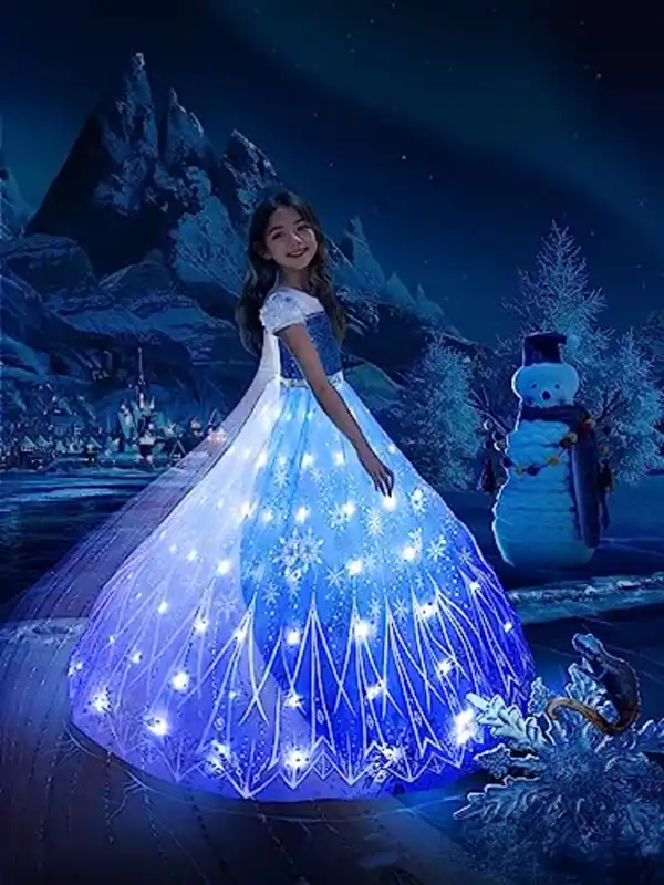 Bild 1 von UPORPOR LED Kostüme Mädchen Kinder Kleid Karneval Schnee Prinzessin Halloween Eis Verkleidung Fee Märchen Verkleiden Party Geburtstag Blau Lila Ballkleid Hochzeit