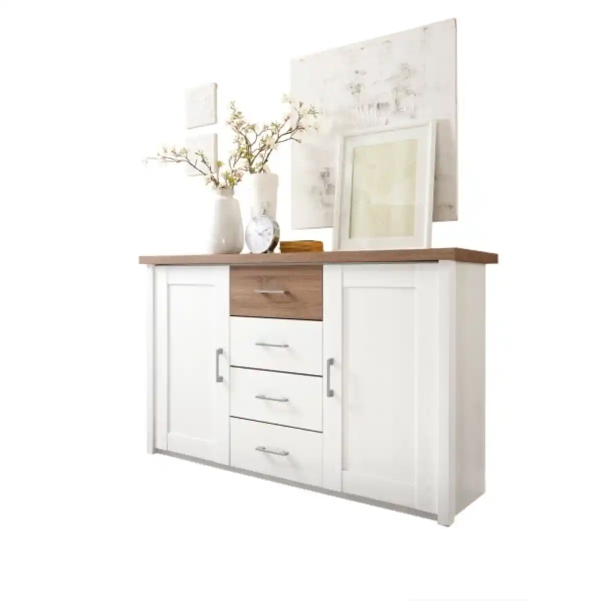 Bild 1 von Kommode Luca Pinie-Optik Weiß/Absetzung Trüffel 150 x 90 x 42 cm