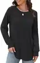 Bild 1 von Odosalii Damen Rundkragen Langarmshirt Elegant Spitzen Oberteile Lässige Einfarbig Longshirt Pullover Tunika Top Bluse